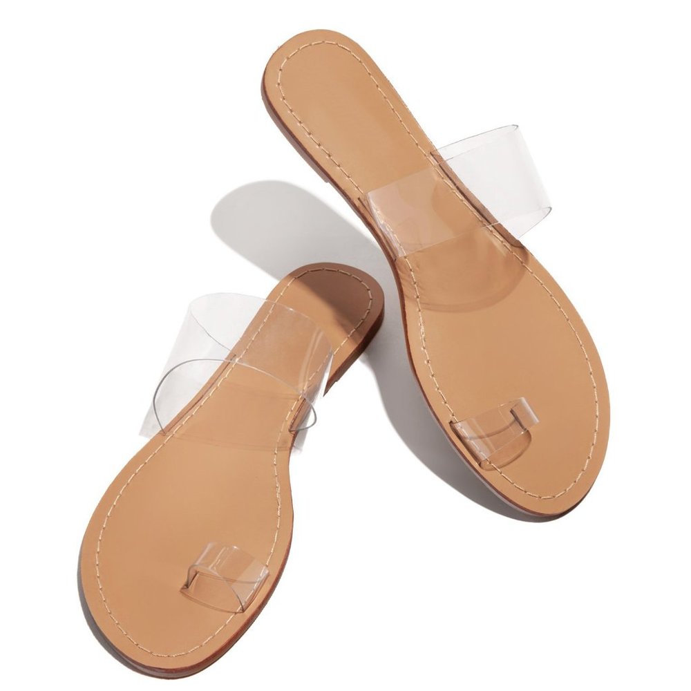 NEW🔥 Transparent Clear Open Toe Loop Ring Slide Flat Sandals Flip Flops Slip-On - Picture 6 of 9